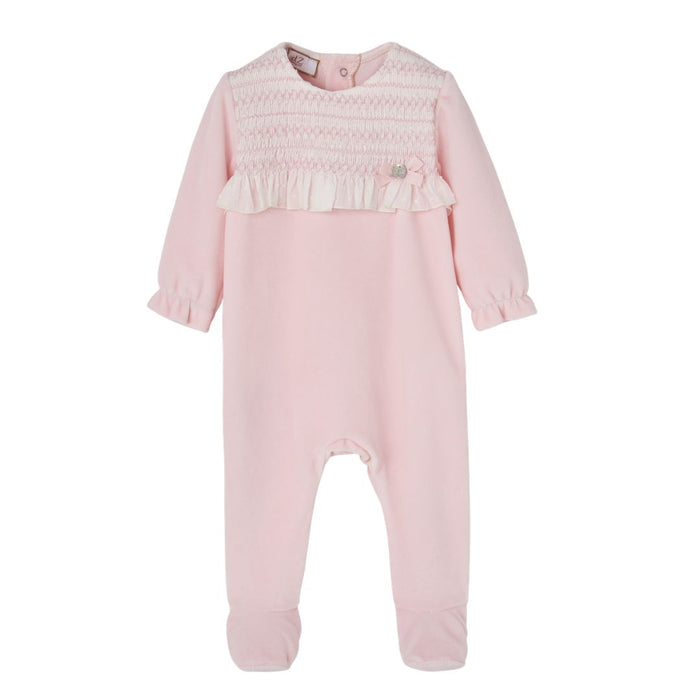 Pink Smocked Velour Babygrow