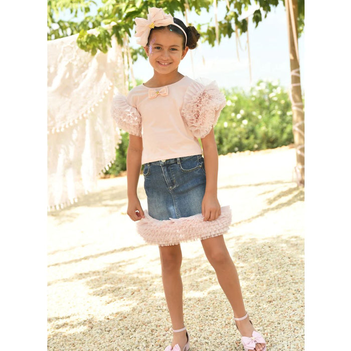 Pink Sparkle Tulle Denim Skirt Set