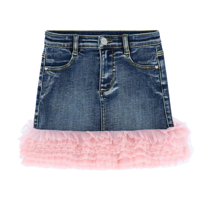 Pink Sparkle Tulle Denim Skirt Set