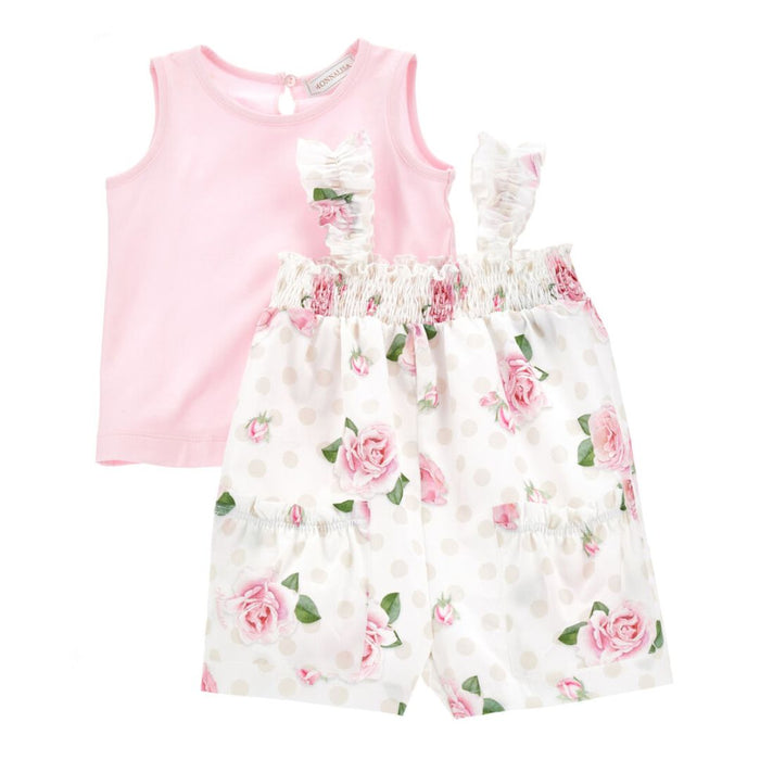 Pink T-Shirt & Flower 2Pc Dungaree Set