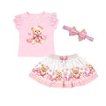Pink Teddy & Hearts Skirt Set & Headband
