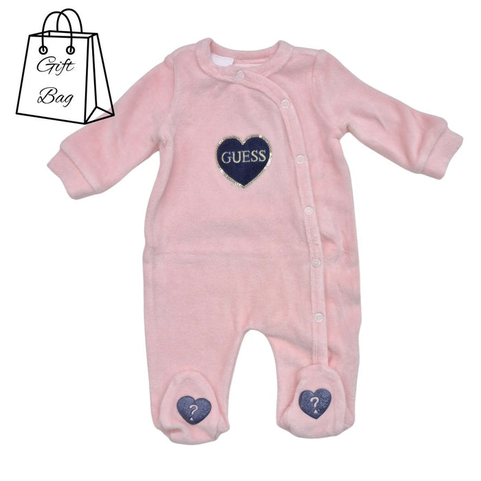 Pink Velour Heart Babygrow