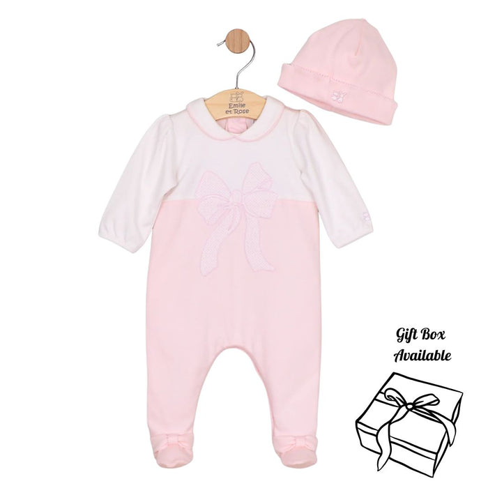 Pink & White Bow Babygrow & Hat