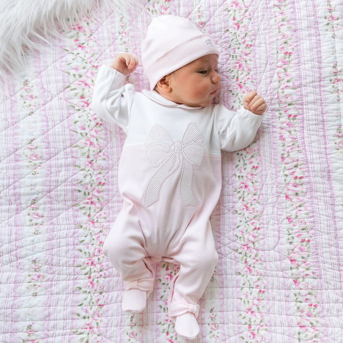 Pink & White Bow Babygrow & Hat
