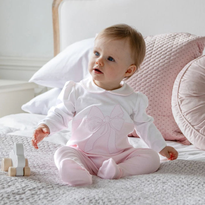 Pink & White Bow Babygrow & Hat