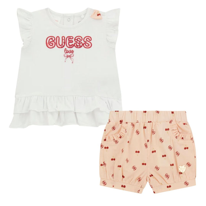 Pink & White Cherry Shorts Set