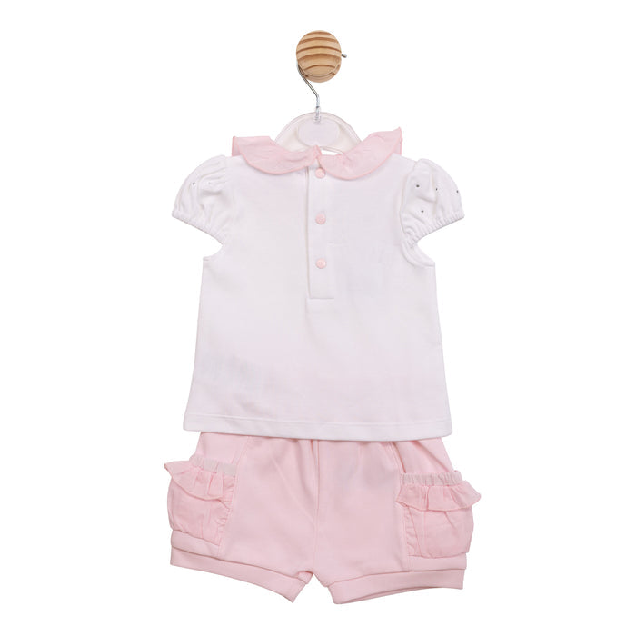 Pink & White Diamanté Shorts Set