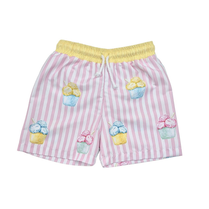 Pink & White Ice Cream Swim Shorts Set