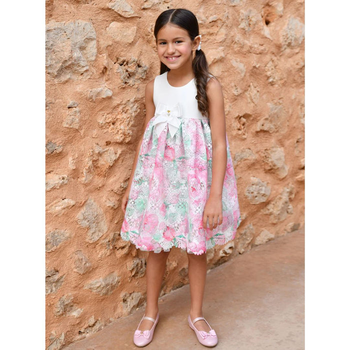 Pink & White Printed Lace Dress