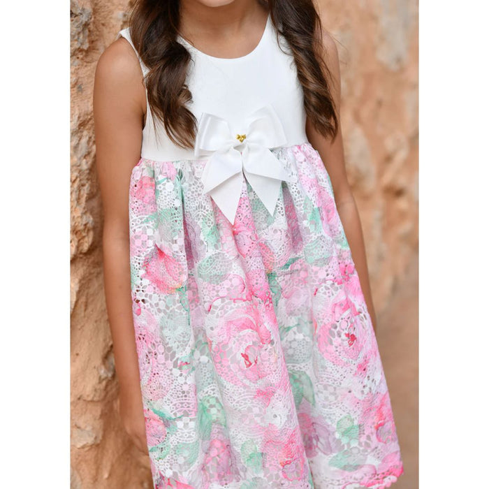 Pink & White Printed Lace Dress