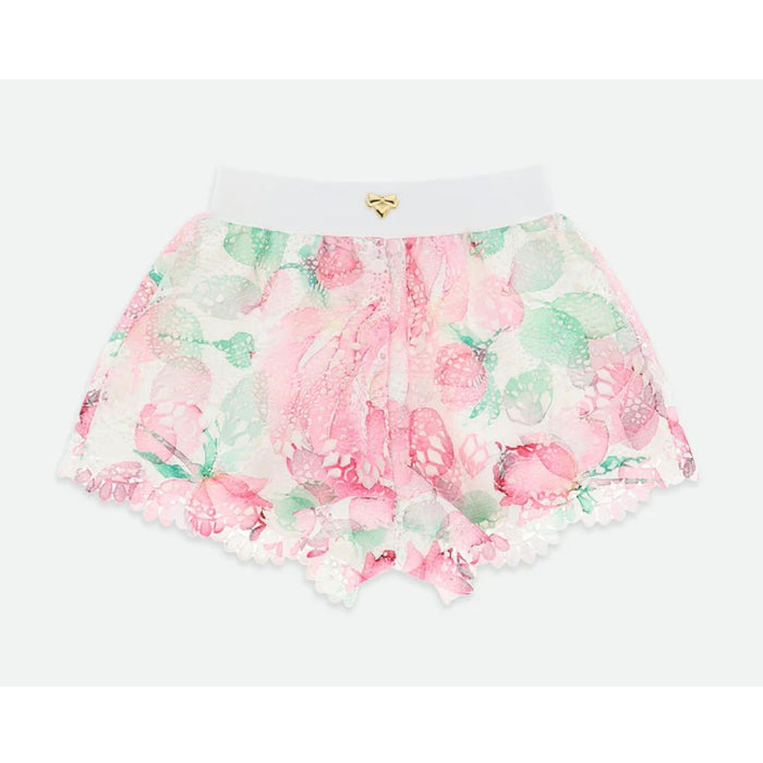 Pink & White Printed Lace Shorts Set