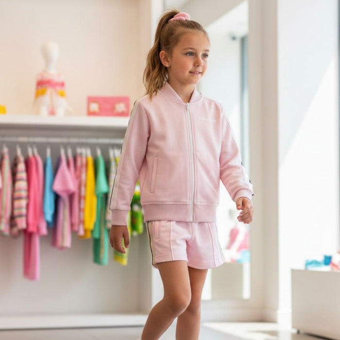 Pink Zip Up Sweat Top & Shorts Set