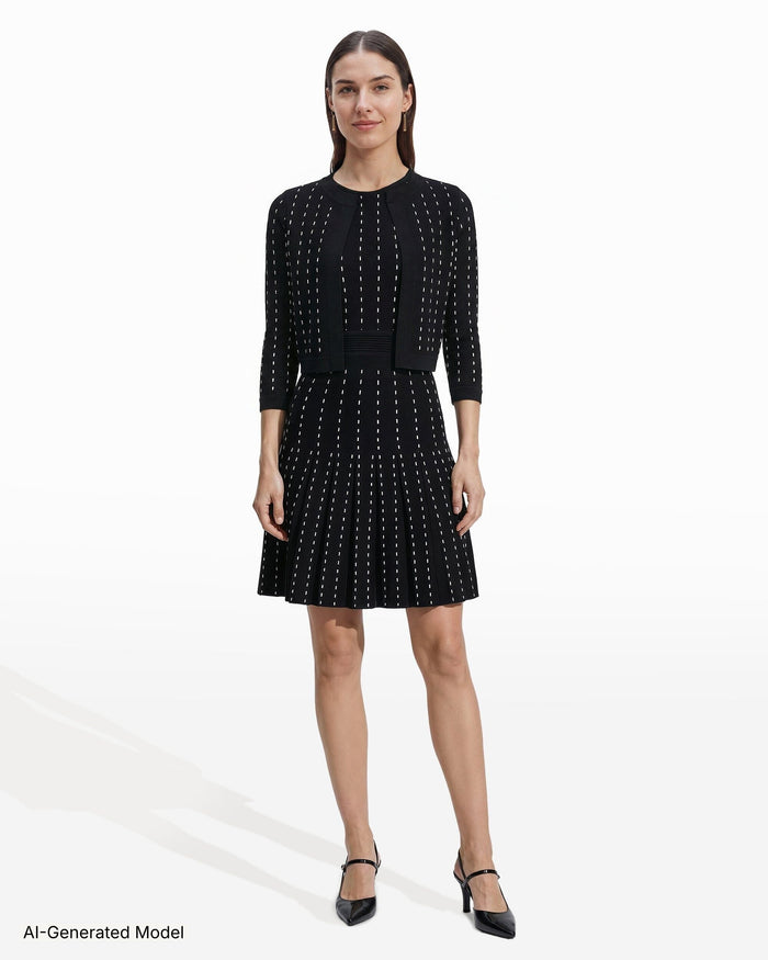 Anne Klein Pinstripe Knit Dress with Pleated Skirt