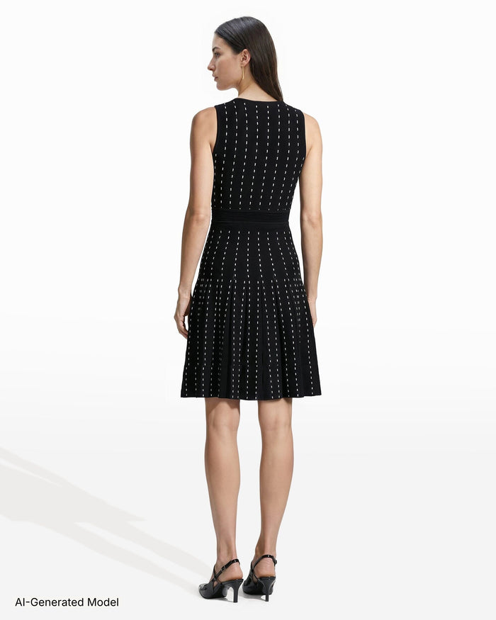 Anne Klein Pinstripe Knit Dress with Pleated Skirt