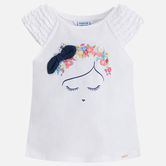 Playera Con Estampado Flores Moño Para Niña Mayoral