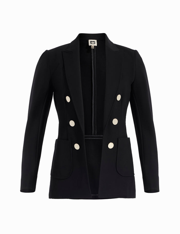 Anne Klein Anne Black Plus Compression Faux Double Breasted Jacket