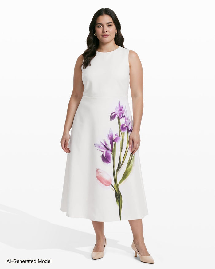 Anne Klein Plus Size Crew Neck A-Line Floral Midi Dress