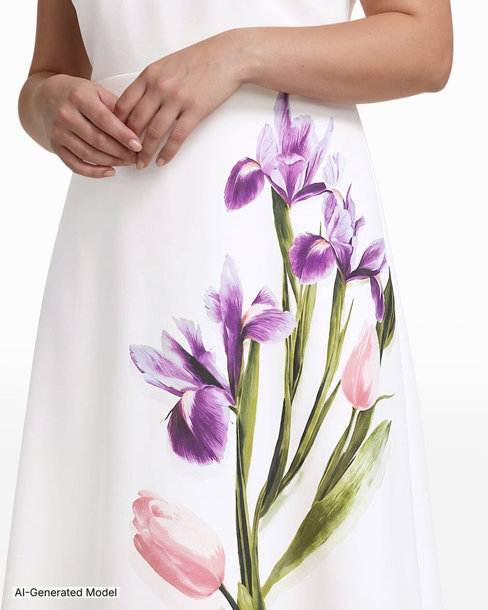 Anne Klein Plus Size Crew Neck A-Line Floral Midi Dress