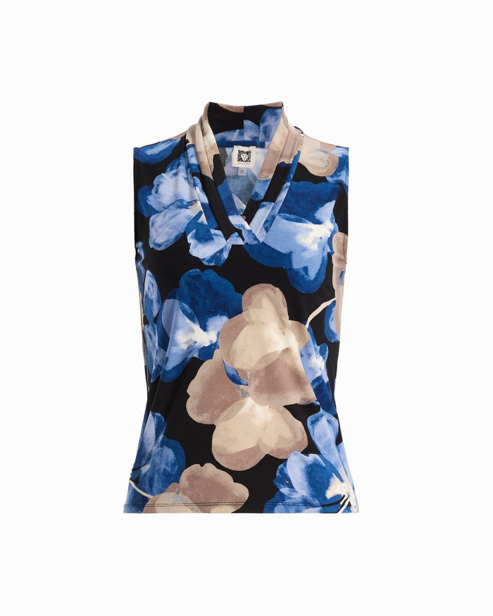 Anne Klein DUTCH BLUE MULTI Plus Size Graphic Floral V-Neck Top