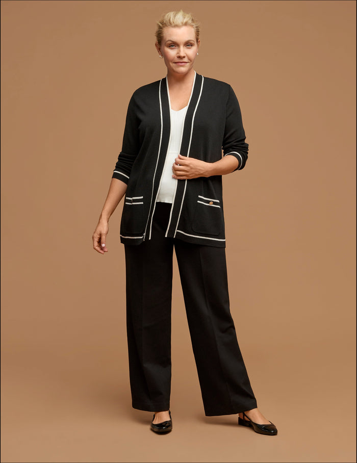 Anne Klein Anne Black/ Anne White Plus Size Malibu Cardigan With Tipping