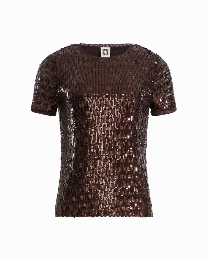 Anne Klein DEEP MAHOGANY Plus Size Sequin Crew Neck Knit Top