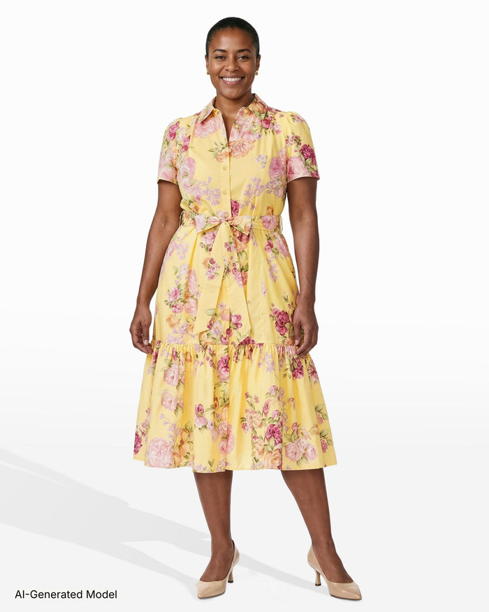 Anne Klein Plus Size Short Sleeve Tiered Construction Shirt Dress