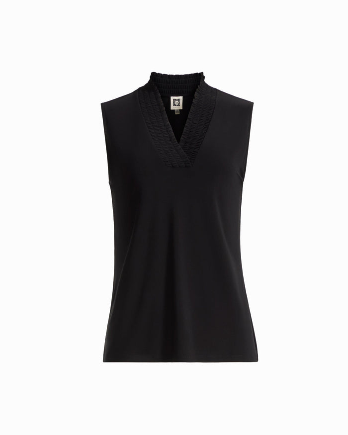 Anne Klein ANNE BLACK Plus Size Smocked Neckline Sleeveless Knit Tank Top