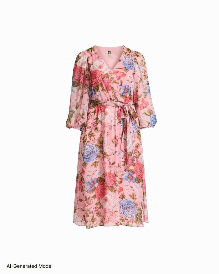 Anne Klein Plus Size Three-Quarter Sleeve Midi Length Dress