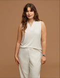 Anne Klein Anne White Plus Size Triple Pleat Neck Sleeveless Top