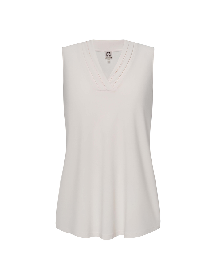 Anne Klein Plus Size Triple Pleat Neck Sleeveless Top