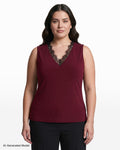 Anne Klein BAROLO Plus Size V-Neck Lace Trim Sleeveless Knit Tank Top