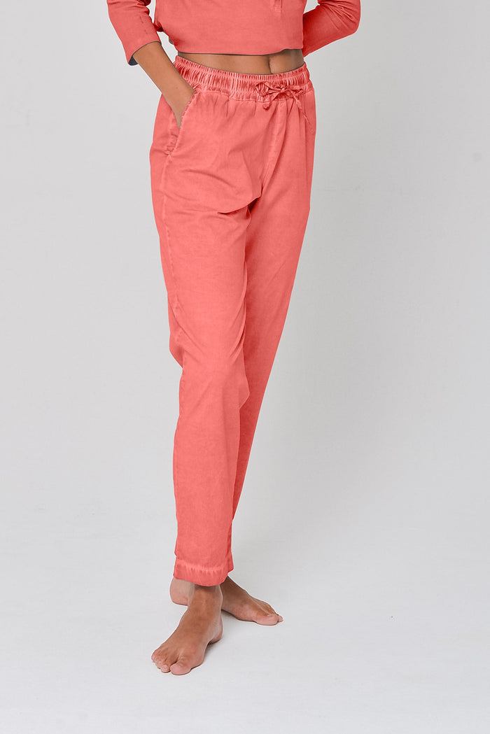 Poplin Slacks in Hibiscus - Pants