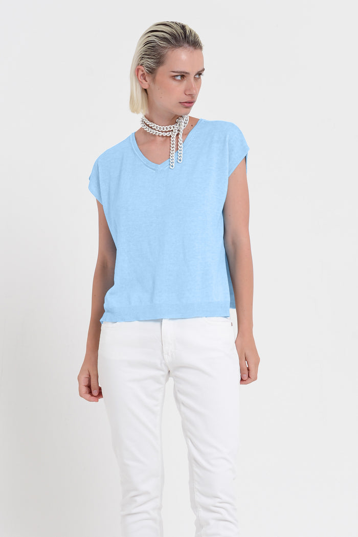 Positano Knit - Women's V-Neck Cotton Sweater - Viking