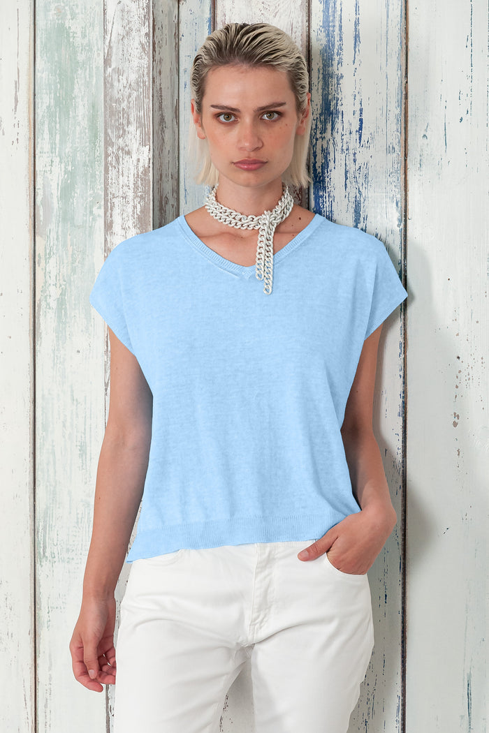Positano Knit - Women's V-Neck Cotton Sweater - Viking