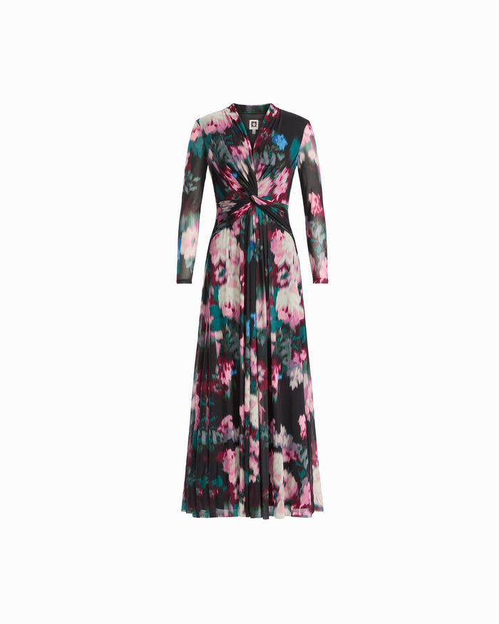 Anne Klein DEEP JADE MULTI Printed Mesh Twist Maxi Dress