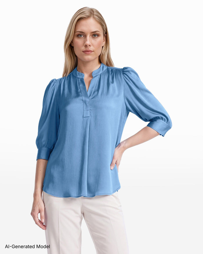 Anne Klein DUTCH BLUE Puff Sleeve Blouse