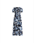 Anne Klein DUTCH BLUE MULTI Puff Sleeve Smocked Maxi Dress