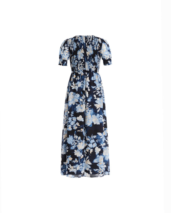 Anne Klein Puff Sleeve Smocked Maxi Dress