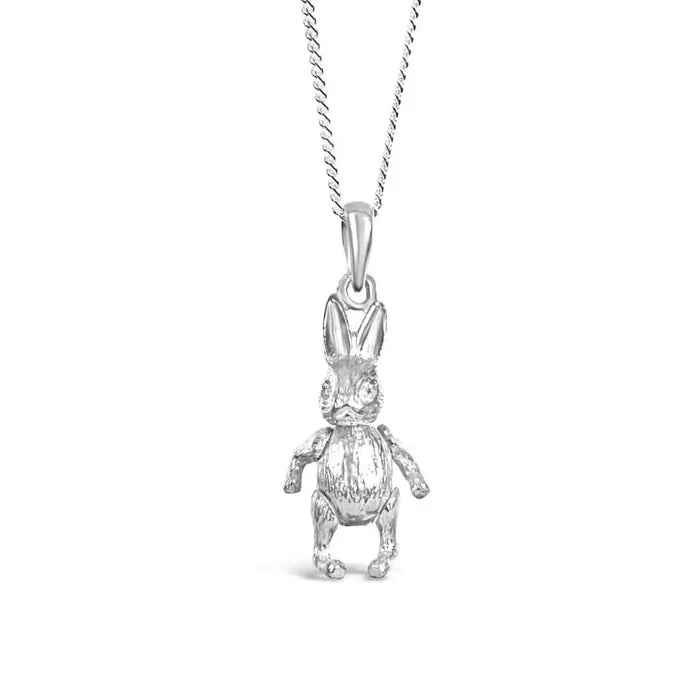 Sterling silver rabbit pendant necklace on fine chain, detailed bunny charm jewellery
