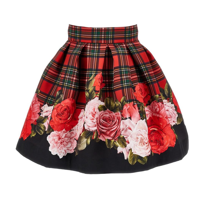 Red & Black Tartan & Roses Skirt Set