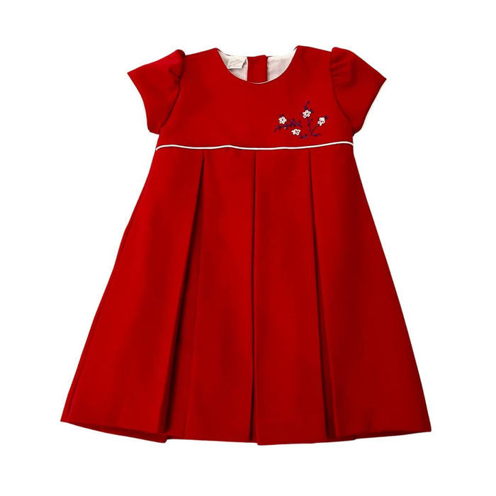 Red Embroidered Pleat Dress, Coat & Hat
