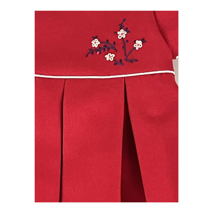 Red Embroidered Pleat Dress, Coat & Hat