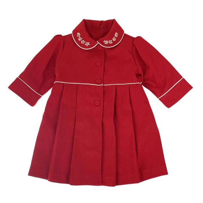 Red Embroidered Pleat Dress, Coat & Hat