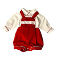 Red Embroidered Romper & Shirt Set