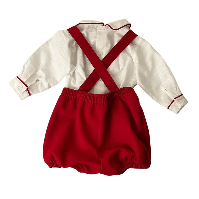 Red Embroidered Romper & Shirt Set