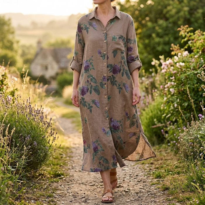 Rosalie – Floral Cotton Linen Shirt Dress