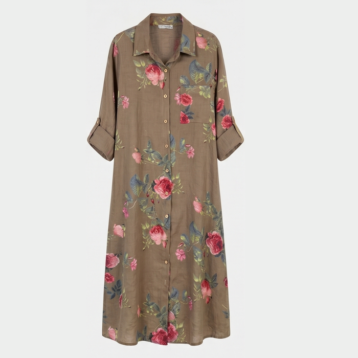 Rosalie – Floral Cotton Linen Shirt Dress