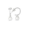 round pearl drop hoop earrings in ivory silver on a white background