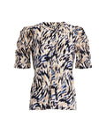 Anne Klein DUTCH BLUE MULTI Ruched Sleeve Pullover Top