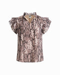 Anne Klein NATURAL CLAY MULT Ruffle Sleeve Tie-Front Blouse